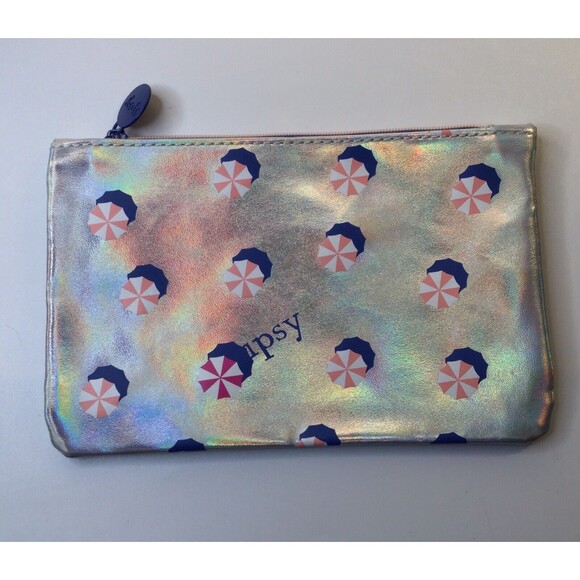 Ipsy Silver & Pink Shimmer Umbrella Glam Cosmetic Makeup Bag BAG ONLY - Picture 1 of 3